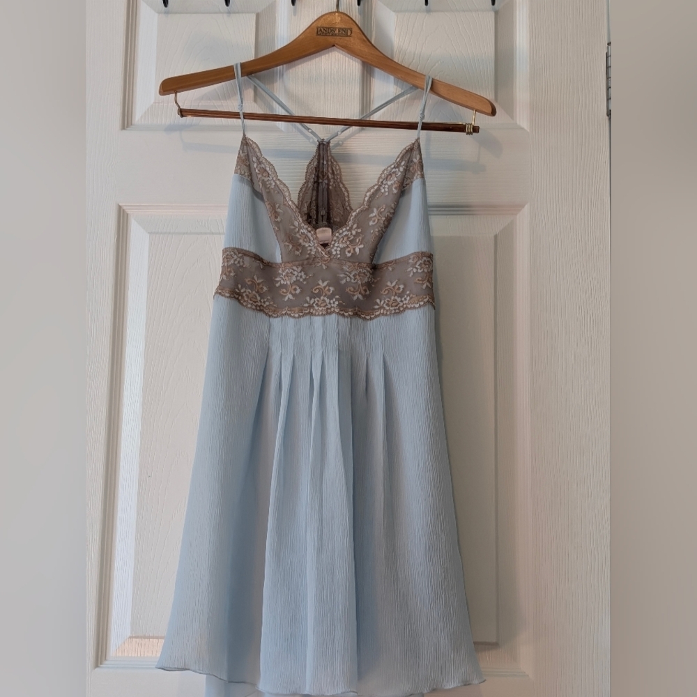 Victoria's Secret Light Blue and Brown Lace Y2K Negligee